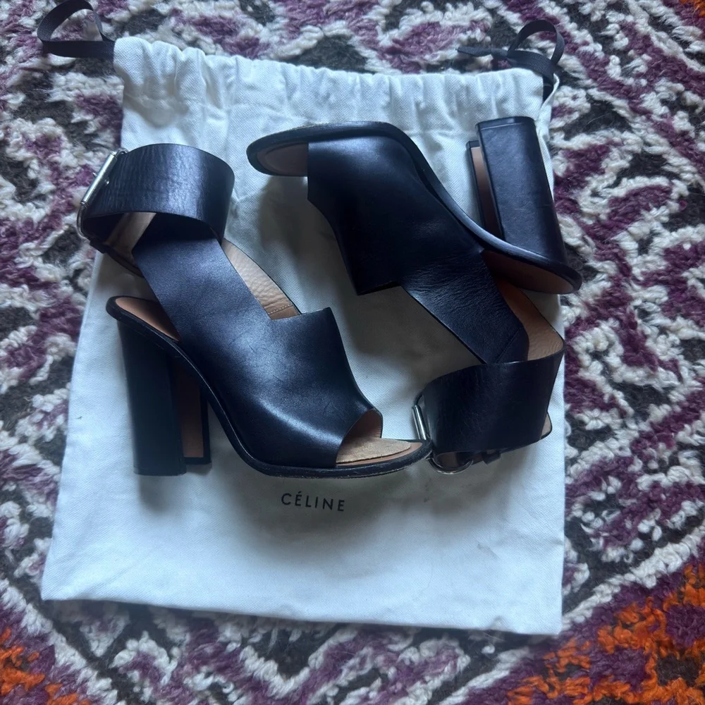 Céline Phoebe Philo Black Open-Toe Ankle Strap Wedge Sandals - 35.5 (5.5)